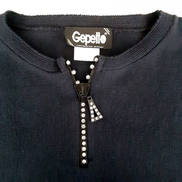 **VINTAGE- Gepetto Womens Rhinestone Studded Navy Blue Pullover Sweater Size XL - Picture 4 of 7